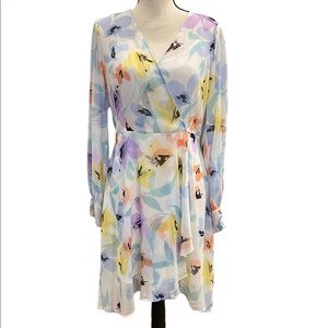 Calvin Klein Sheer Floral Faux Wrap Dress with Slip Lining